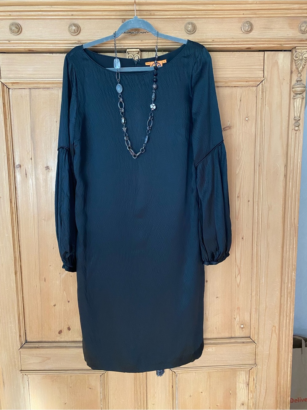 Tory Burch Black Long-Sleeve Midi Shift Silk Dress